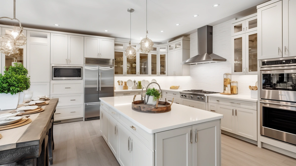spacious kitchen space with bright colors