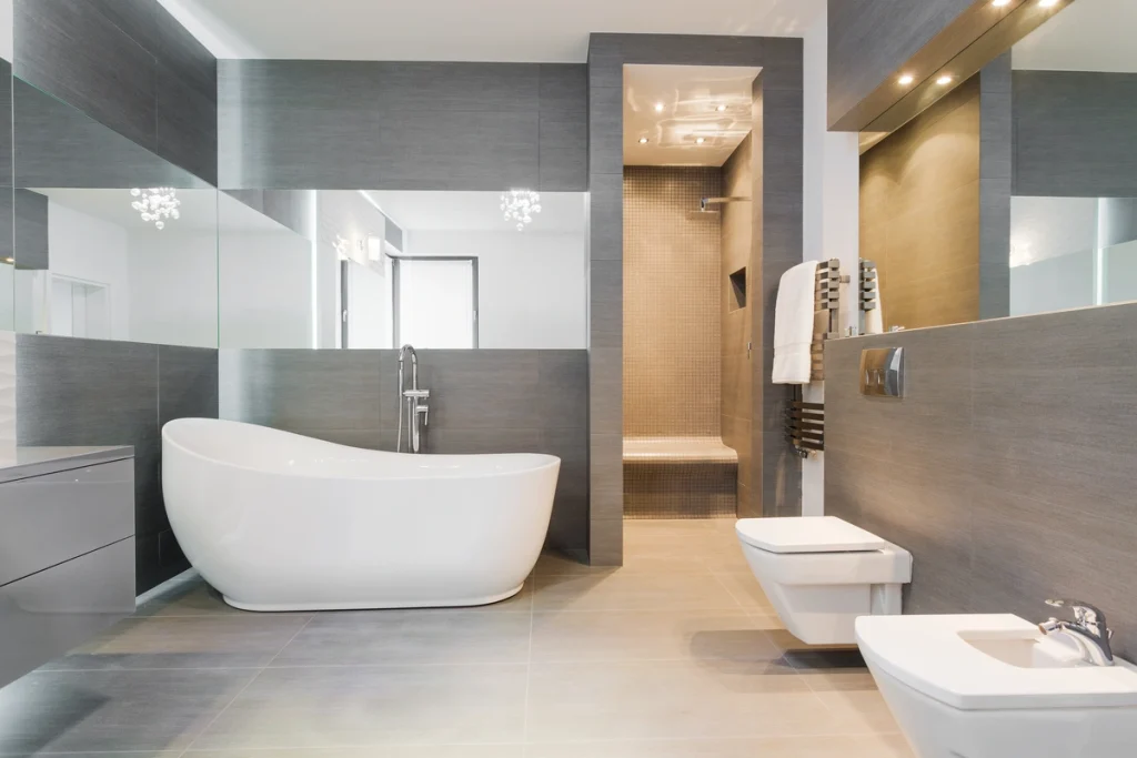 Freestanding tub in modern bathroom