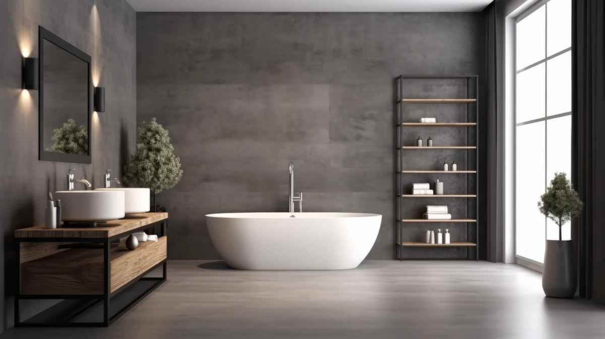 dark tones in spacious bathroom